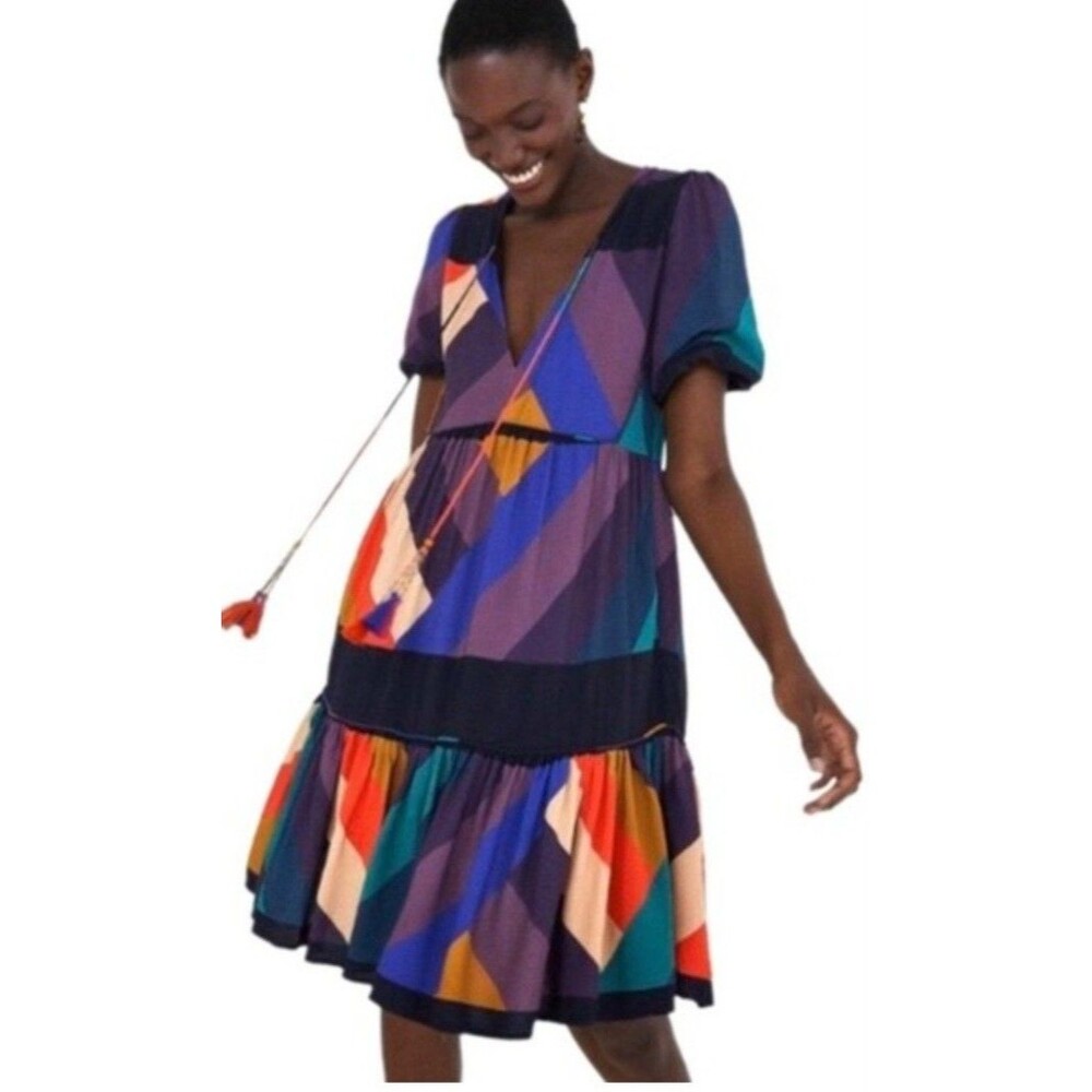 FARM RIO Amanda Mini Dress Womens Small Multicolor  Geometric Tiered